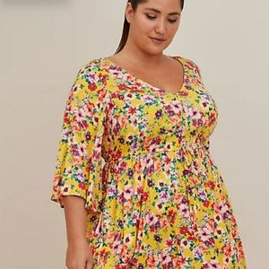 Torrid, Babydoll Dress - Stretch Challis Floral Yellow, Size 4